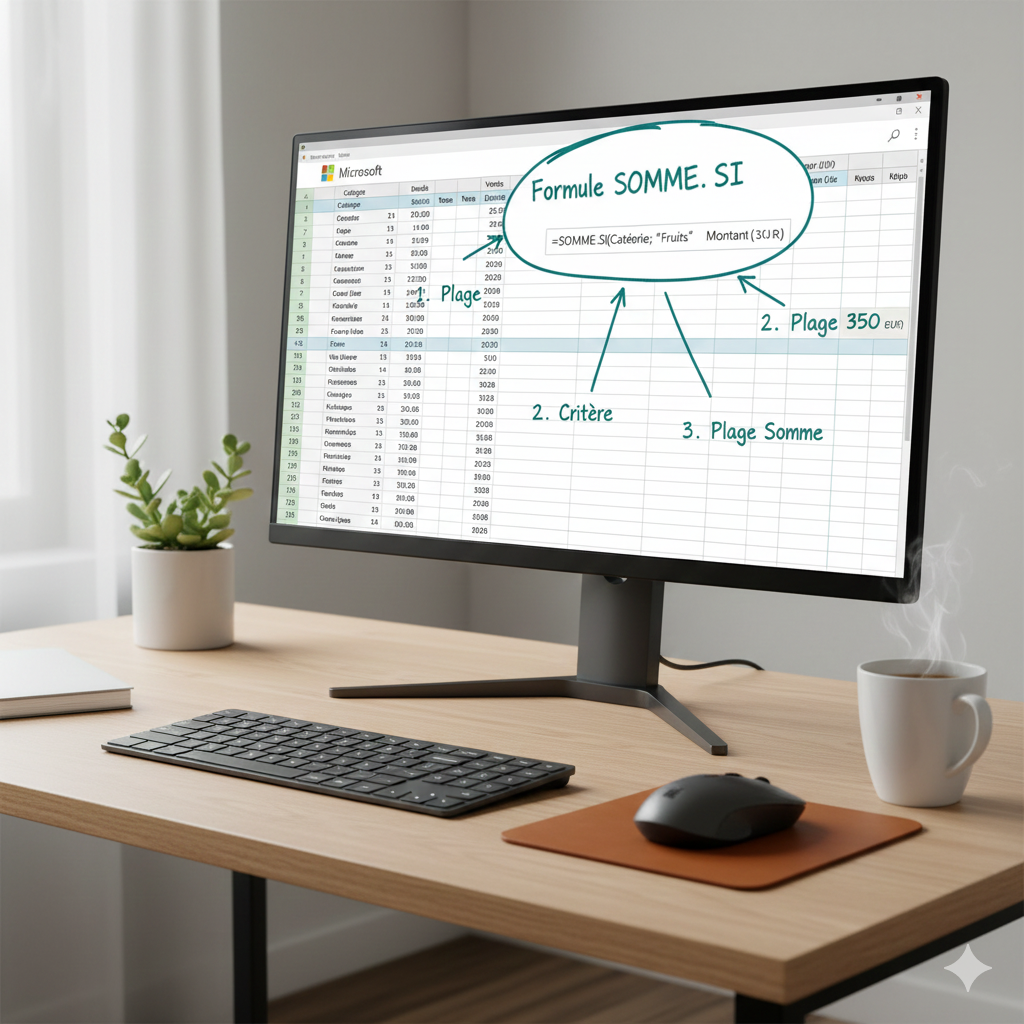 SOMME.SI Excel (SUMIF) : Tutoriel avec exemples pour additionner selon une condition (budgets, listes, critères)
